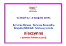 Czytelnia Główna i Czytelnia Regionalna w dniach 12-15 listopada NIECZYNNE z powodu inwentaryzacji