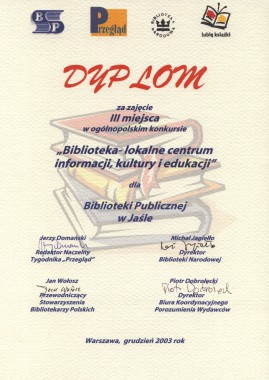 III miejsce w ogólnopolskim konkursie „Biblioteka - lokalne centrum informacji, kultury i edukacji”