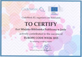 Jasielska Biblioteka z certyfikatem Code Week 2015