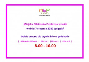 Godziny pracy Biblioteki 7 stycznia 2022