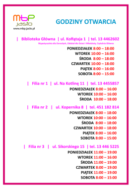 Godziny pracy Biblioteki od stycznia 2026 r.